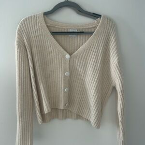 Princess Polly cream ribbed v-neck sweater